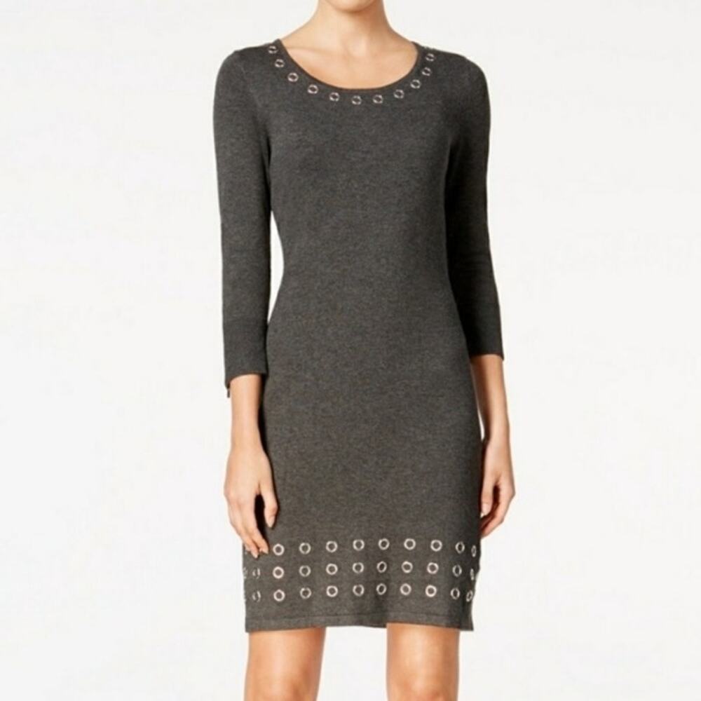CALVIN KLEIN Grommet Detail Zip Cuffs Gray Sweater sheath Dress comfy Size large